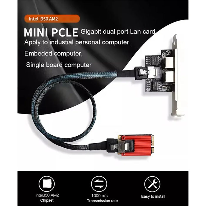 TXA096 Mini PCIE Gigabit Dual Port Lan Card with Intel I350 1000Mbps Gigabit Network Card for Desktop - 2