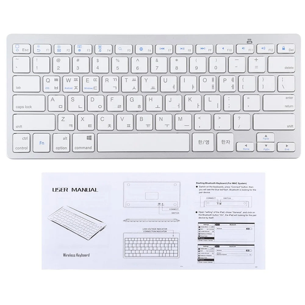 Ultra-Slim Wireless Bluetooth-compatible Keyboard (Korean Language) for Android Windows iOS - Silver - 4