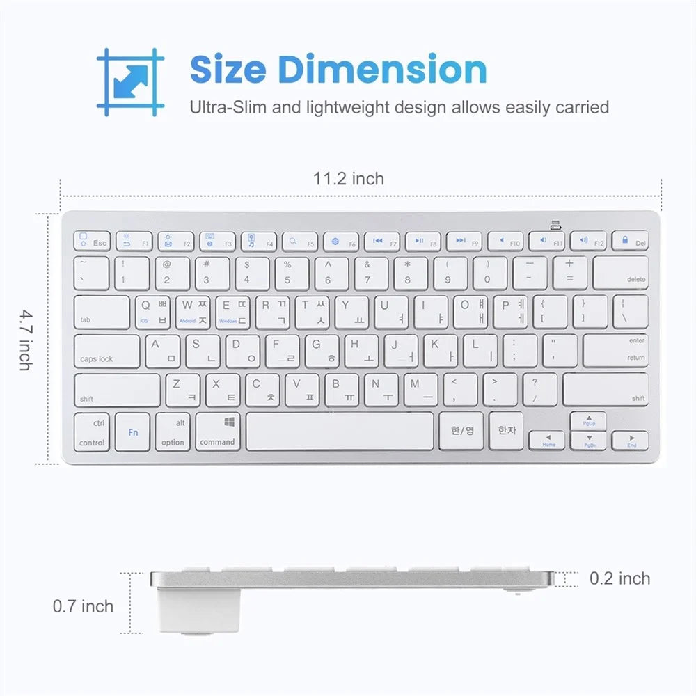Ultra-Slim Wireless Bluetooth-compatible Keyboard (Korean Language) for Android Windows iOS - Silver - 5