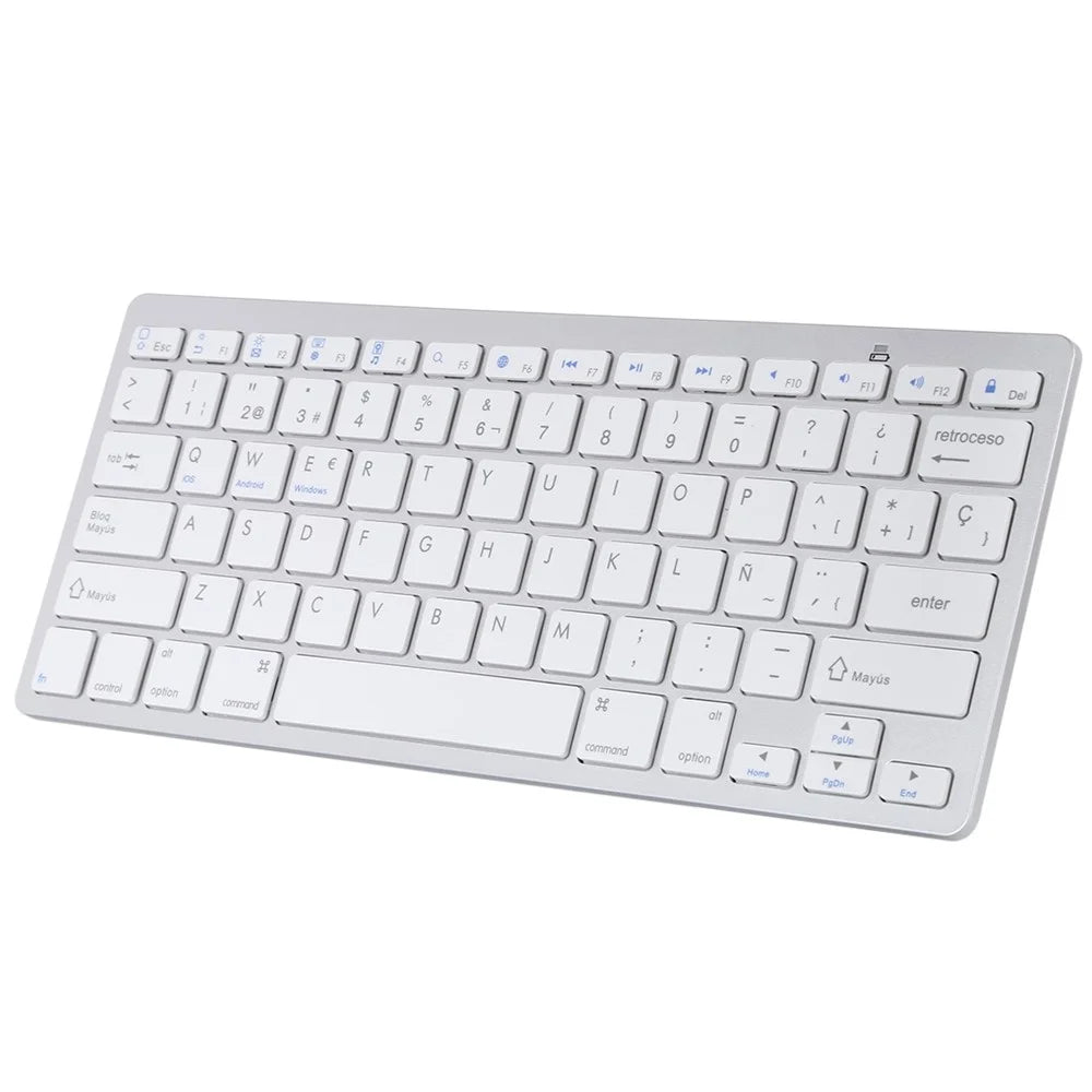 Ultra-Slim Wireless Bluetooth-compatible Keyboard (Spanish Language) for Android Windows iOS - Silver - 1