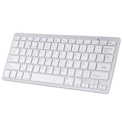 Ultra-Slim Wireless Bluetooth-compatible Keyboard (Spanish Language) for Android Windows iOS - Silver - 1