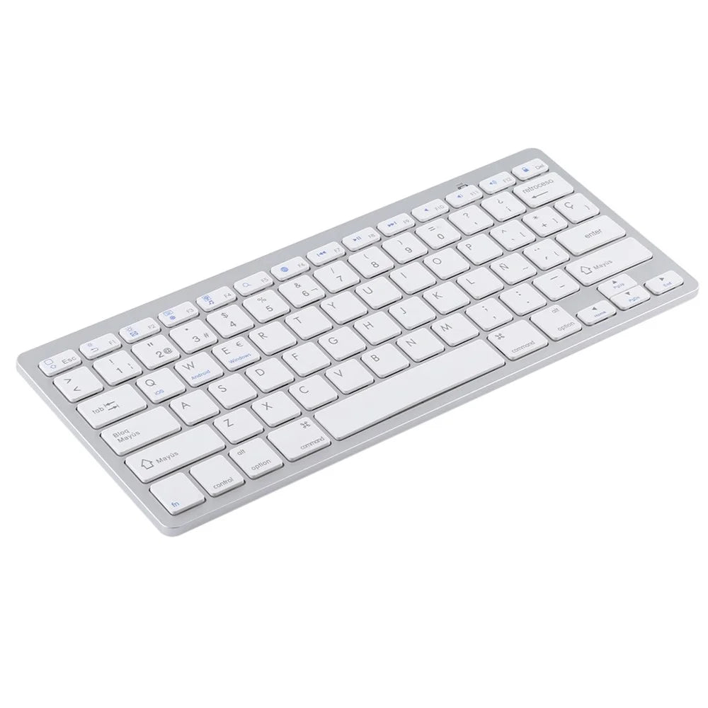 Ultra-Slim Wireless Bluetooth-compatible Keyboard (Spanish Language) for Android Windows iOS - Silver - 2