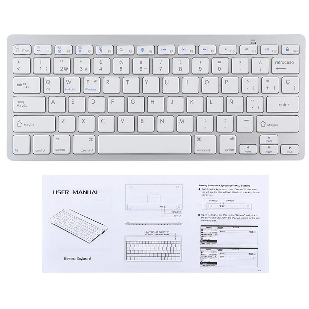 Ultra-Slim Wireless Bluetooth-compatible Keyboard (Spanish Language) for Android Windows iOS - Silver - 4