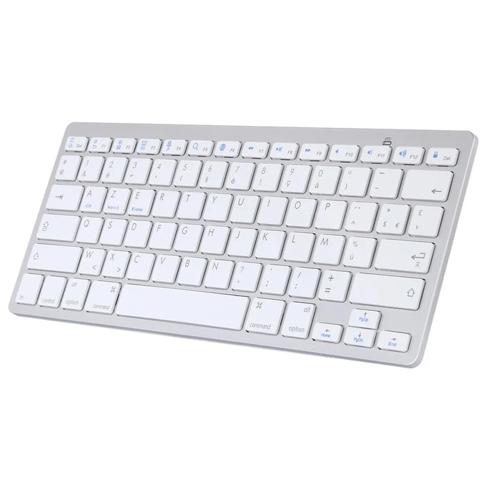 Ultra-Slim Wireless Bluetooth-compatible Keyboard (French Language) for Android Windows iOS - Silver - 1