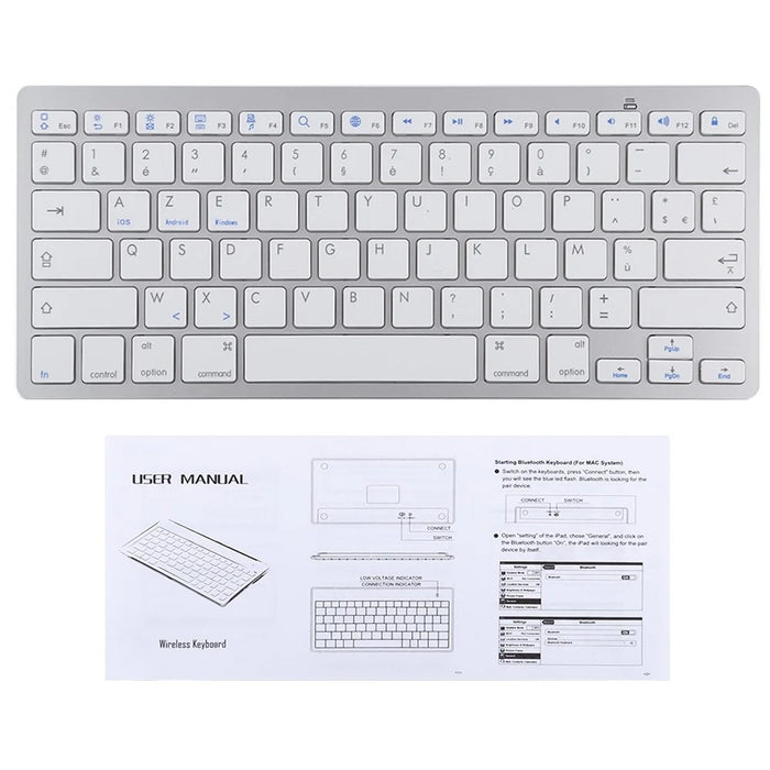 Ultra-Slim Wireless Bluetooth-compatible Keyboard (French Language) for Android Windows iOS - Silver - 4