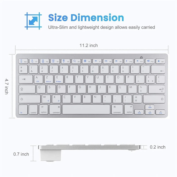 Ultra-Slim Wireless Bluetooth-compatible Keyboard (French Language) for Android Windows iOS - Silver - 5