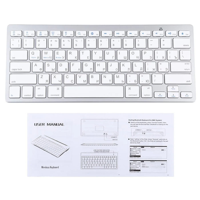 Ultra-Slim Wireless Bluetooth-compatible Keyboard (Russian Language) for Android Windows iOS - Silver - 4