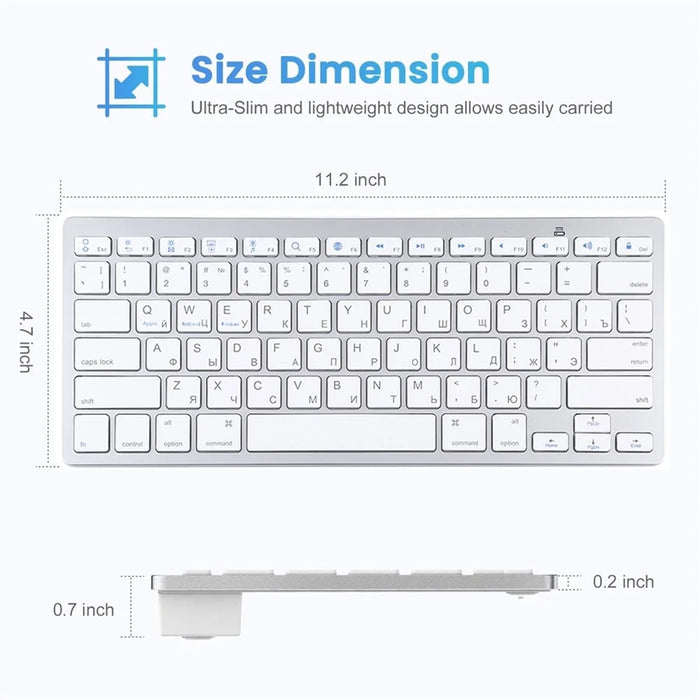 Ultra-Slim Wireless Bluetooth-compatible Keyboard (Russian Language) for Android Windows iOS - Silver - 5