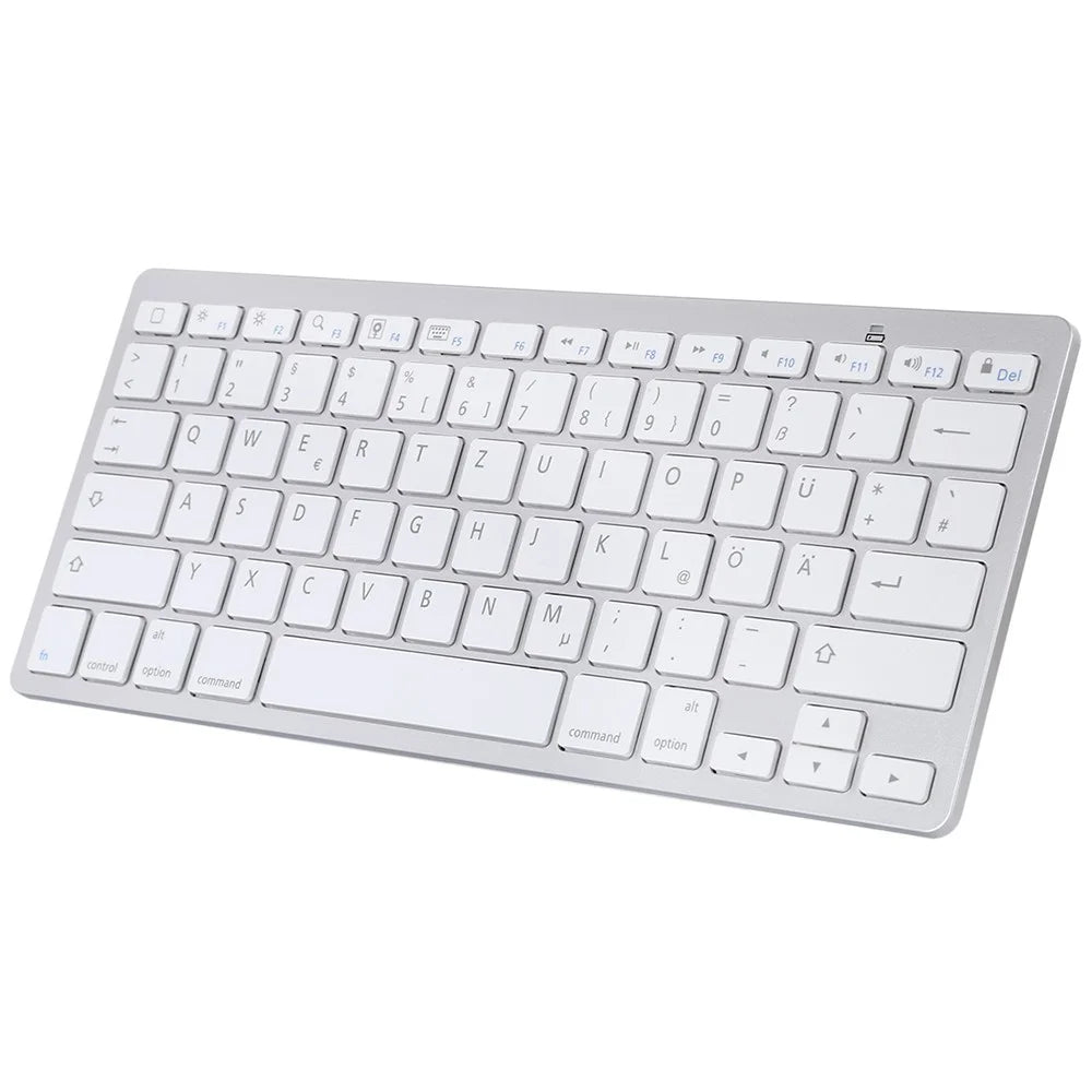 Ultra-Slim 78 Keys Wireless German Language Bluetooth-Compatible Keyboard for Android Windows iOS - Silver - 1
