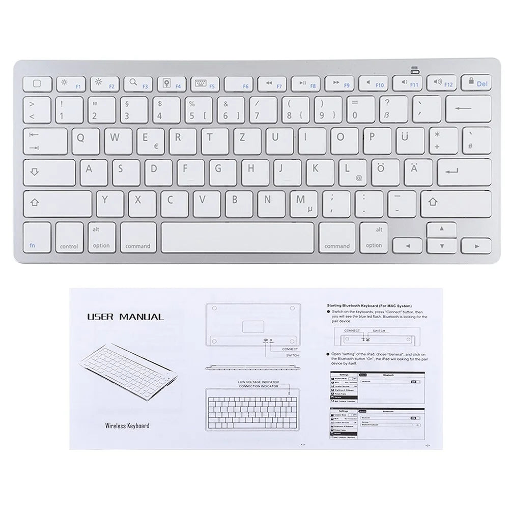 Ultra-Slim 78 Keys Wireless German Language Bluetooth-Compatible Keyboard for Android Windows iOS - Silver - 4