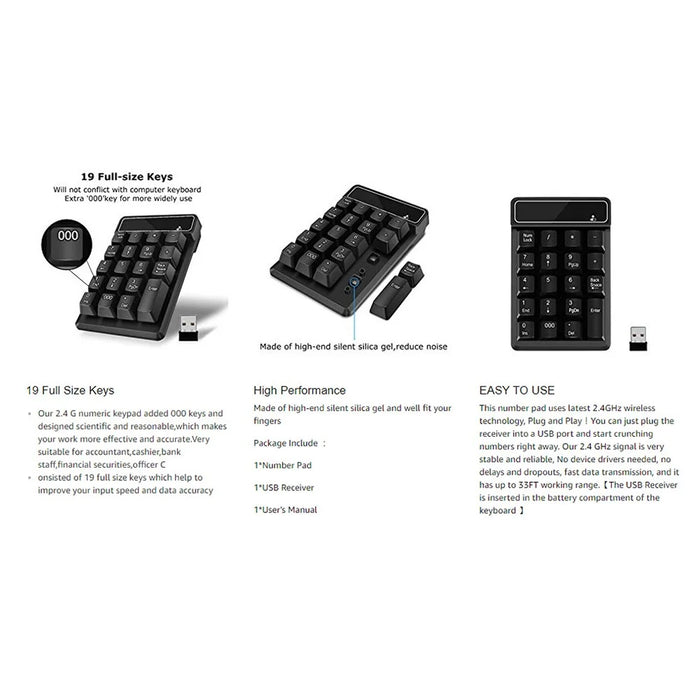 2.4G Wireless Mini Numeric Keyboard Suspended Mechanical Keyboard 19-key Mini Accounting Banking Keypad - 4
