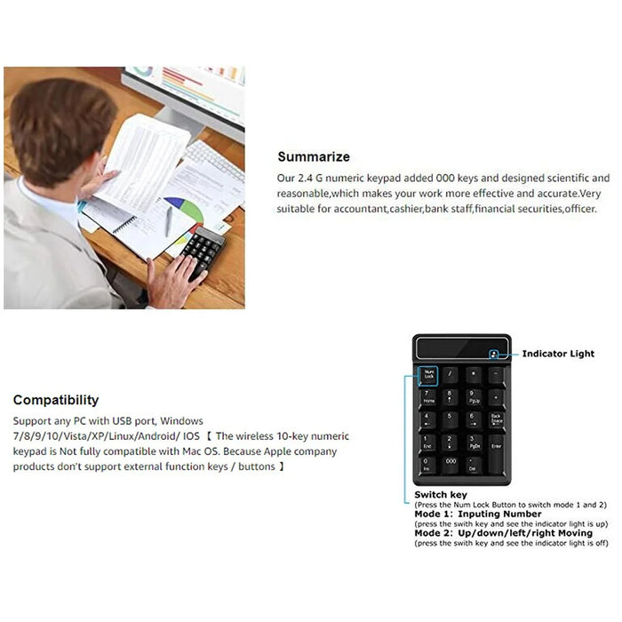 2.4G Wireless Mini Numeric Keyboard Suspended Mechanical Keyboard 19-key Mini Accounting Banking Keypad - 6