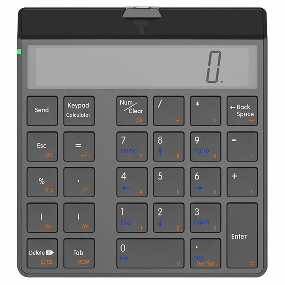 SUNREED KC9001S Wireless Numeric Keypad 12-Digit LCD Display 28-Keys Financial Accounting Rechargeable Number Keyboard for Laptop Desktop PC - Black - 1