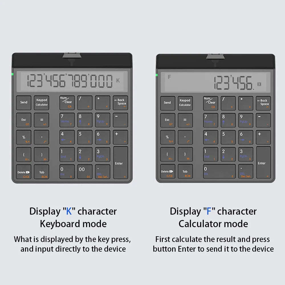 SUNREED KC9001S Wireless Numeric Keypad 12-Digit LCD Display 28-Keys Financial Accounting Rechargeable Number Keyboard for Laptop Desktop PC - Black - 2