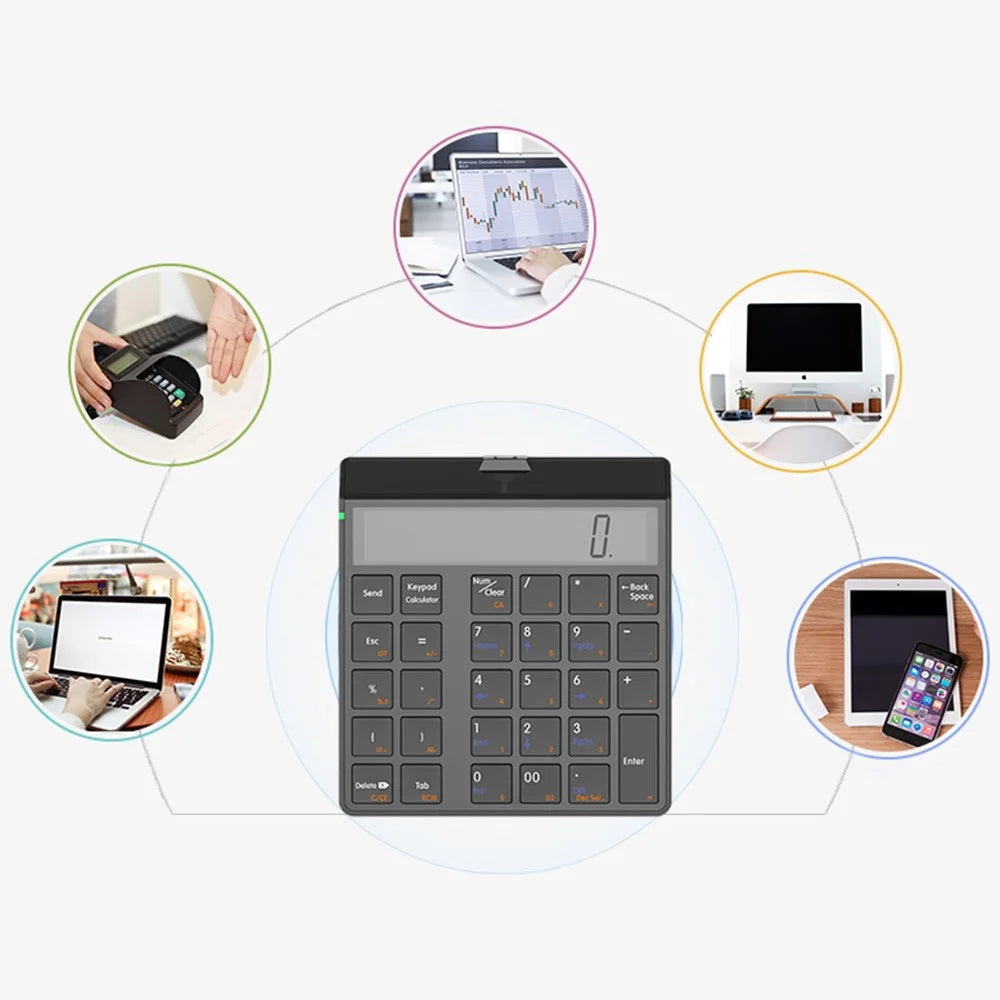 SUNREED KC9001S Wireless Numeric Keypad 12-Digit LCD Display 28-Keys Financial Accounting Rechargeable Number Keyboard for Laptop Desktop PC - Black - 3