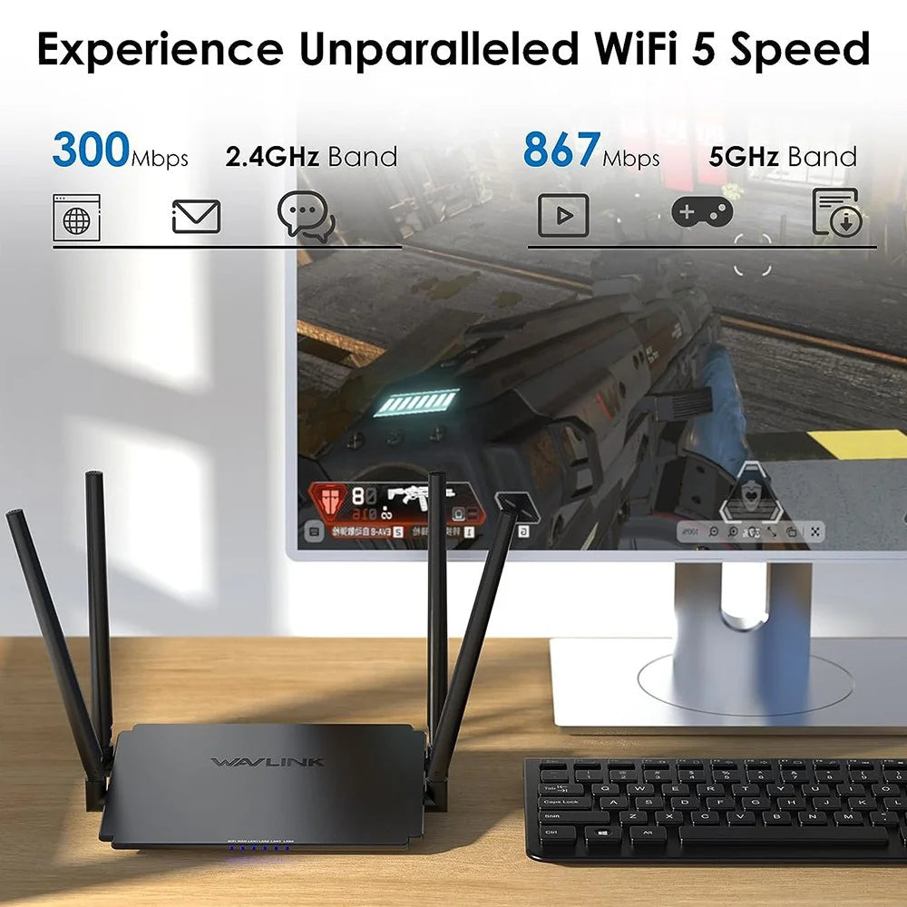 WAVLINK WS-WN532A3-B AC1200M Wireless Routers WPA2-PSK 300Mbps Dual Band Wireless Repeater with 4 Antennas - US Plug - 3