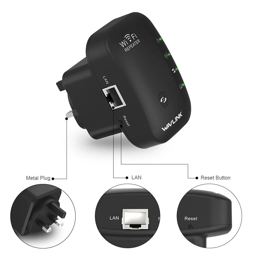 WAVLINK WN560N2 WPS Protection Amplifier WiFi Repeater 2.4G N300 WiFi Extension Repeater with 3dBi Internal Antenna - UK Plug - 3