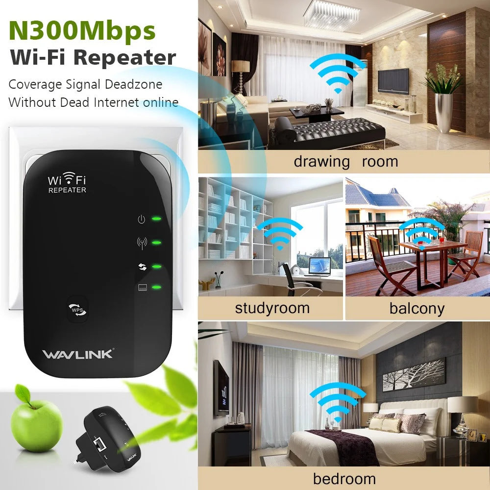 WAVLINK WN560N2 WPS Protection Amplifier WiFi Repeater 2.4G N300 WiFi Extension Repeater with 3dBi Internal Antenna - UK Plug - 7