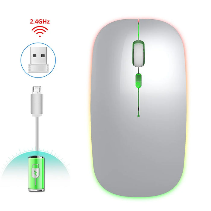 M40 2.4G Wireless Computer RGB Mouse with USB Nano Receiver - Silver - 2