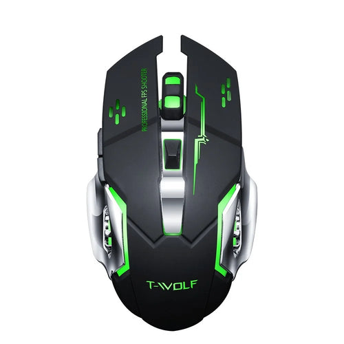 Q13 Rechargeable Wireless Mouse Silent Ergonomic Gaming Mice 6 Keys RGB Backlight for Laptop Computer - Black - 1