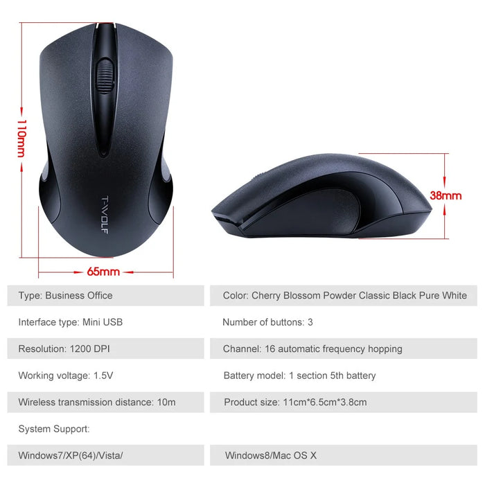 T-WOLF Q2 Portable Computer Mice for PC Notebook Laptop Wireless Mouse - Black - 4