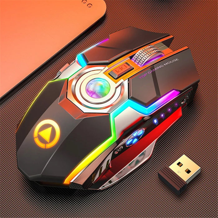 A5 Silent USB Rechargeable Wireless Gaming Mouse with RGB Backlight for Laptop Desktop PC - Black - 1