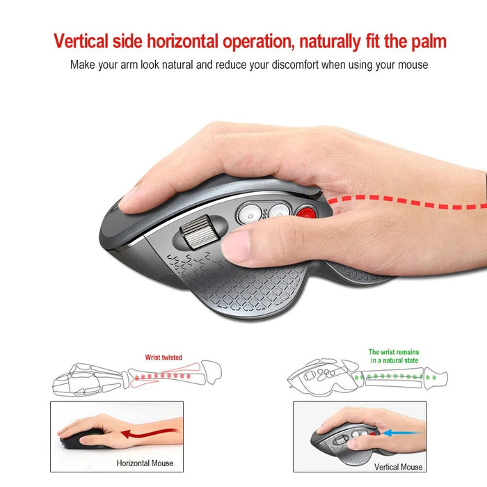 HXSJ T32 2.4G Wireless Ergonomic Vertical Optical Gaming Mouse Adjustable DPI Computer Mice - Grey - 3