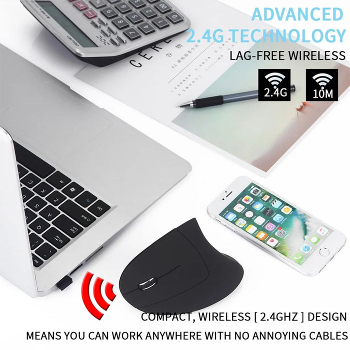 USB Charging Left Hand Vertical Wireless Mouse 800/1200/1600 DPI Gaming Mice for Laptop PC - 5
