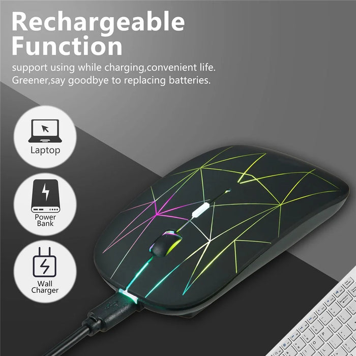E39 Rechargeable 2.4G Wireless Gaming Mouse 1600DPI RGB Breathing Light Computer Laptop Ergonomic Mice - Black - 3