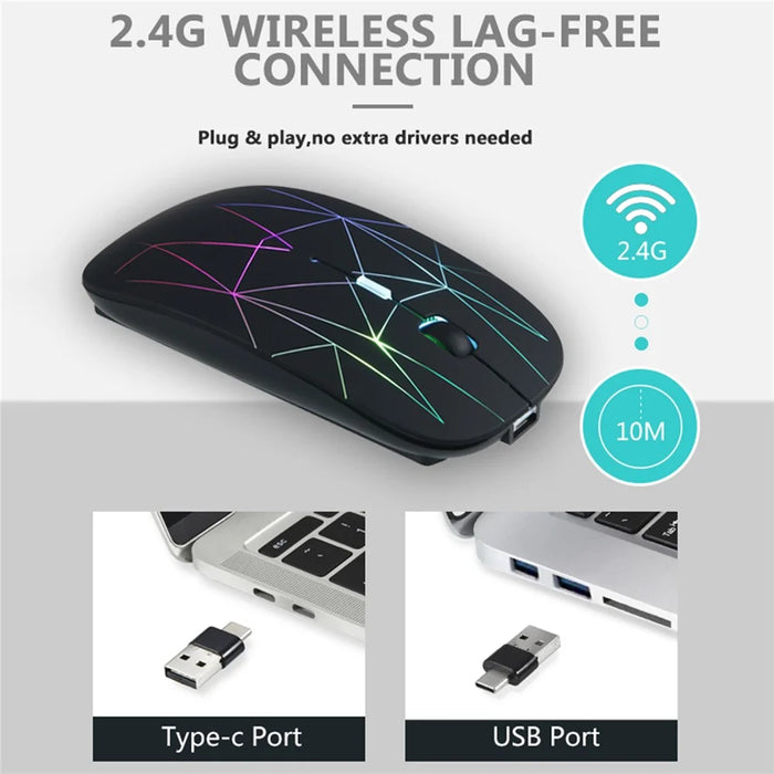 E39 Rechargeable 2.4G Wireless Gaming Mouse 1600DPI RGB Breathing Light Computer Laptop Ergonomic Mice - Black - 4