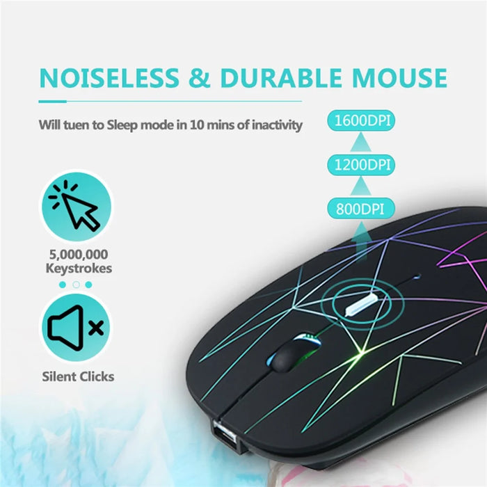 E39 Rechargeable 2.4G Wireless Gaming Mouse 1600DPI RGB Breathing Light Computer Laptop Ergonomic Mice - Black - 5