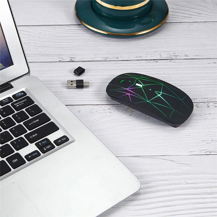 E39 Rechargeable 2.4G Wireless Gaming Mouse 1600DPI RGB Breathing Light Computer Laptop Ergonomic Mice - Black - 7
