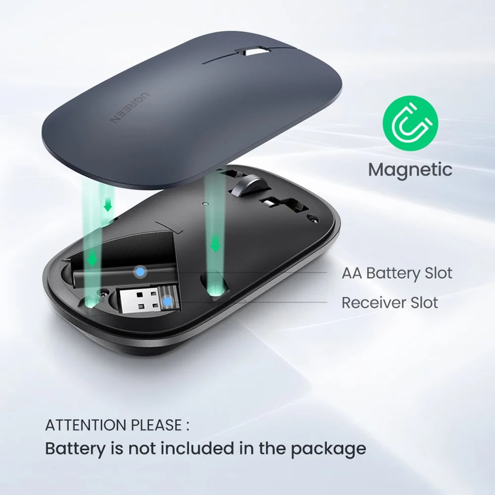 UGREEN MU001 2.4GHz Wireless Mute Mouse with 4000 DPI for PC Laptop Computer - Black - 6
