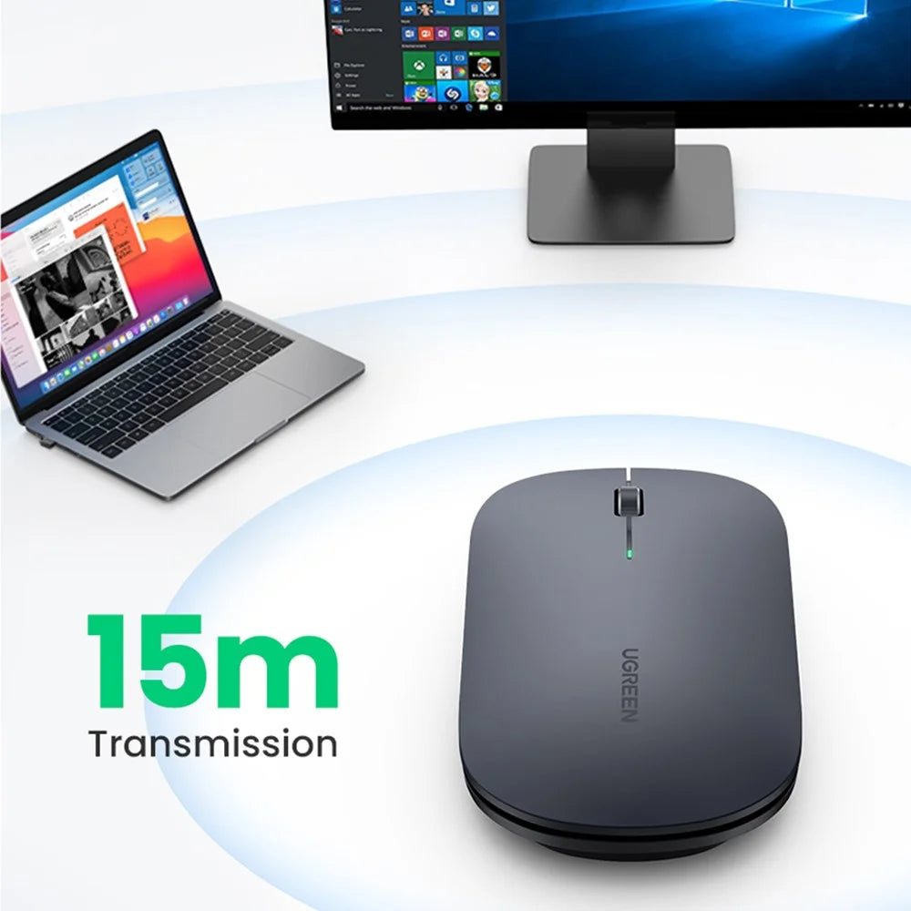 UGREEN MU001 2.4GHz Wireless Mute Mouse with 4000 DPI for PC Laptop Computer - Black - 7