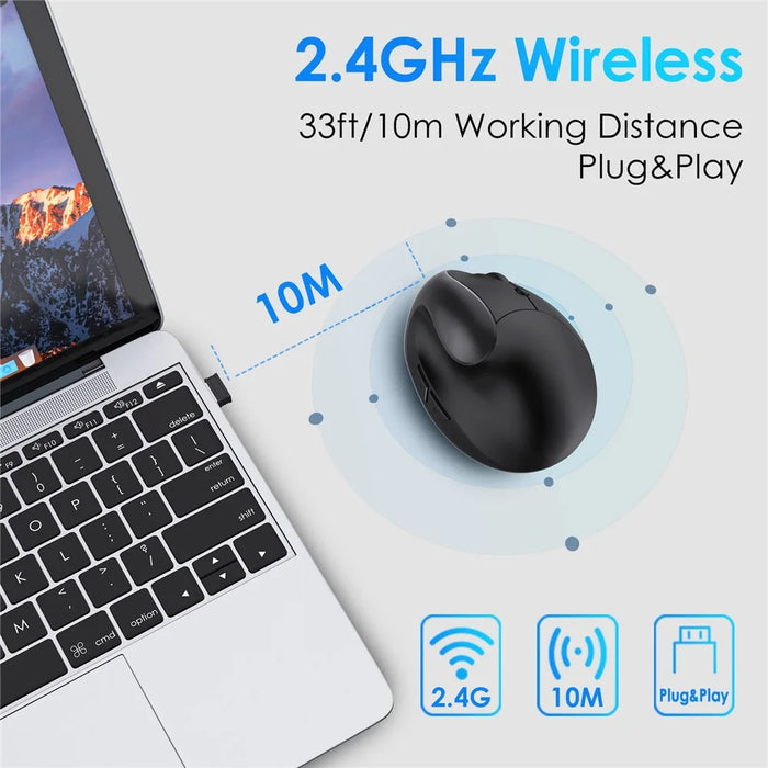 E11 2.4G Wireless Mouse Portable Vertical Ergonomic Mouse with 6 Keys/3 Adjustable DPI (Dry Battery Version) - Black - 2