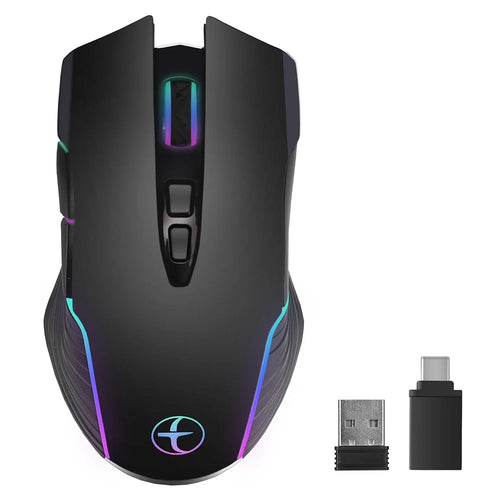 2.4G Wireless Mouse Jiggler Portable Cordless Mouse with 7 Keys/Light Effect/Type-C Adapter Support 800/1200/1600DPI - 1