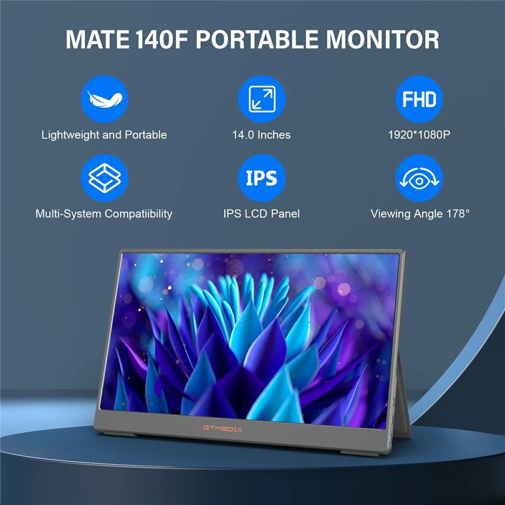 GTMEDIA Mate 140F 14-inch 1080P FHD IPS Screen Monitor for Laptop Extended Gaming Display Screen - US Plug - 2