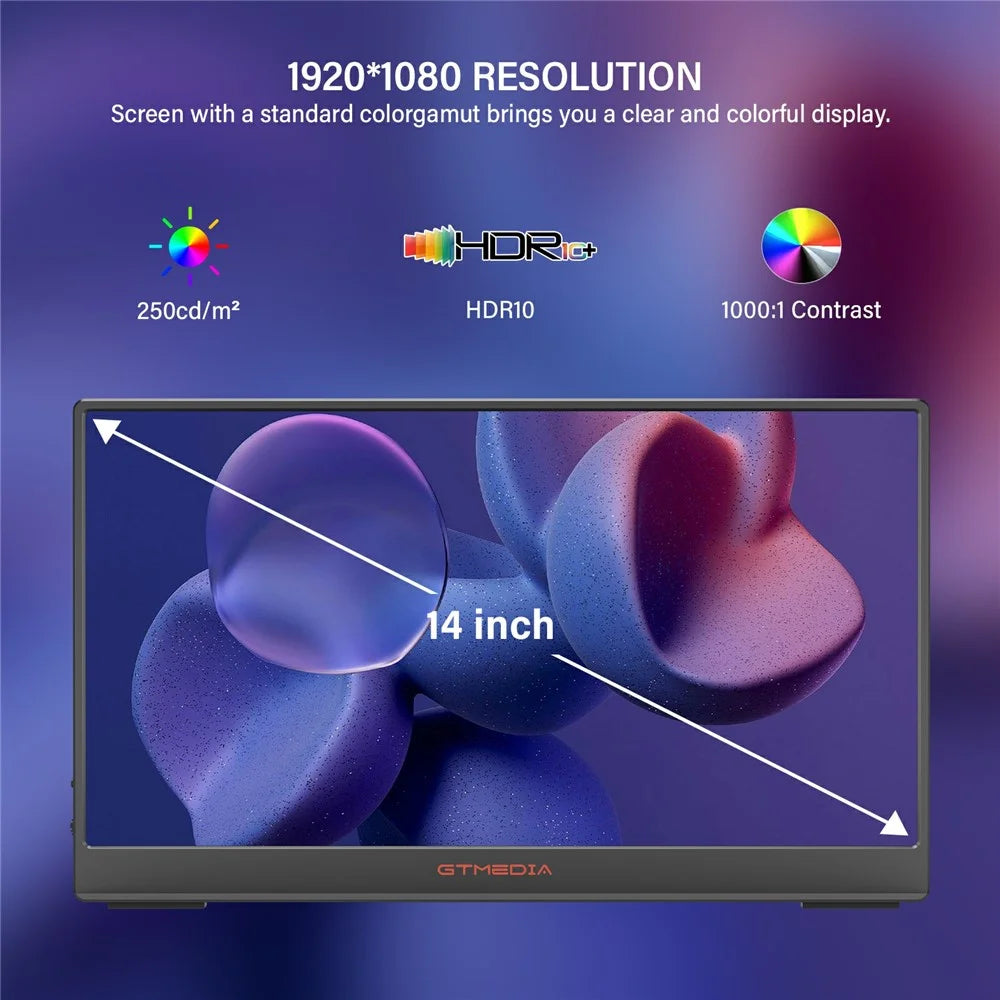 GTMEDIA Mate 140F 14-inch 1080P FHD IPS Screen Monitor for Laptop Extended Gaming Display Screen - US Plug - 4