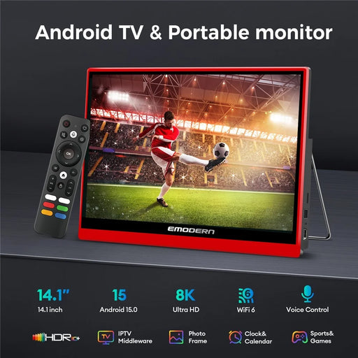 EMODERN Z1TV 14.1 Inch Android 15.0 Portable TV Touchscreen Monitor 8K Video Decoding WiFi 6 Dual Band, 2+16GB - EU Plug - 2