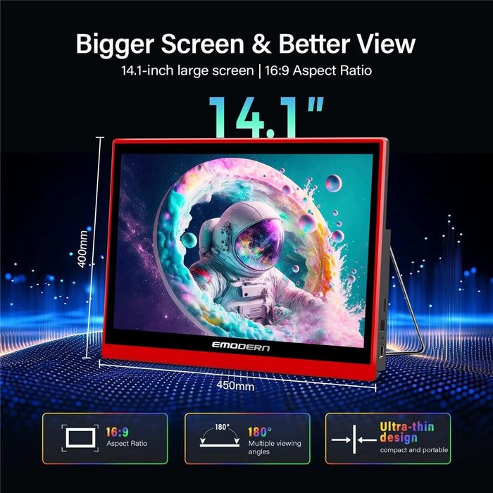 EMODERN Z1TV 14.1 Inch Android 15.0 Portable TV Touchscreen Monitor 8K Video Decoding WiFi 6 Dual Band, 2+16GB - EU Plug - 4