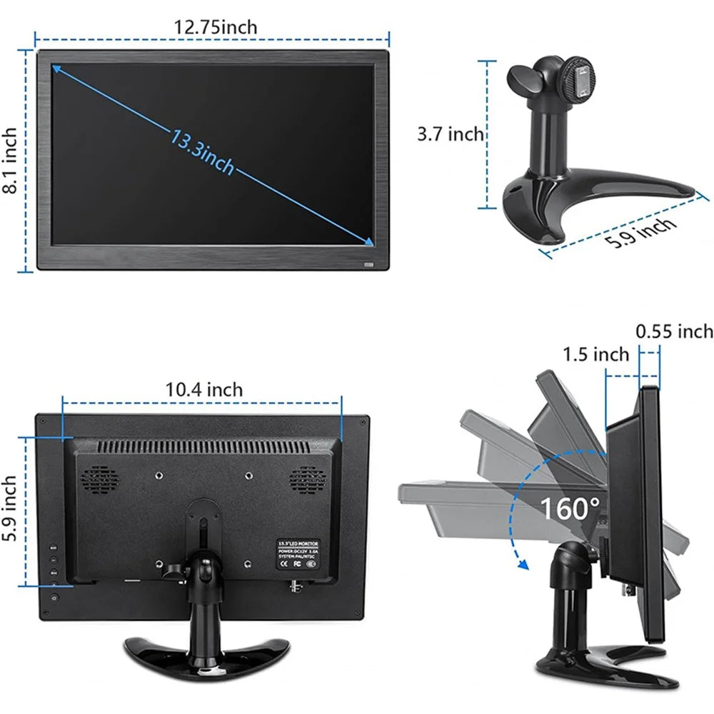RX-103B 13.3-Inch Security Monitor 1920x1080 LED Display with Remote Control - US Plug - 7