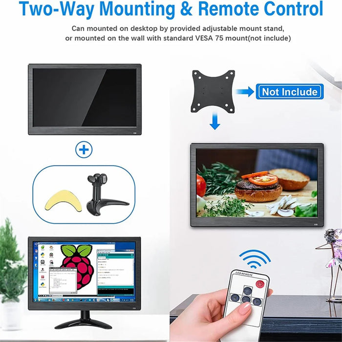 RX-103A 13.3" Full HD Monitor 1366x768 LED Display Screen with Remote Control - US Plug - 6