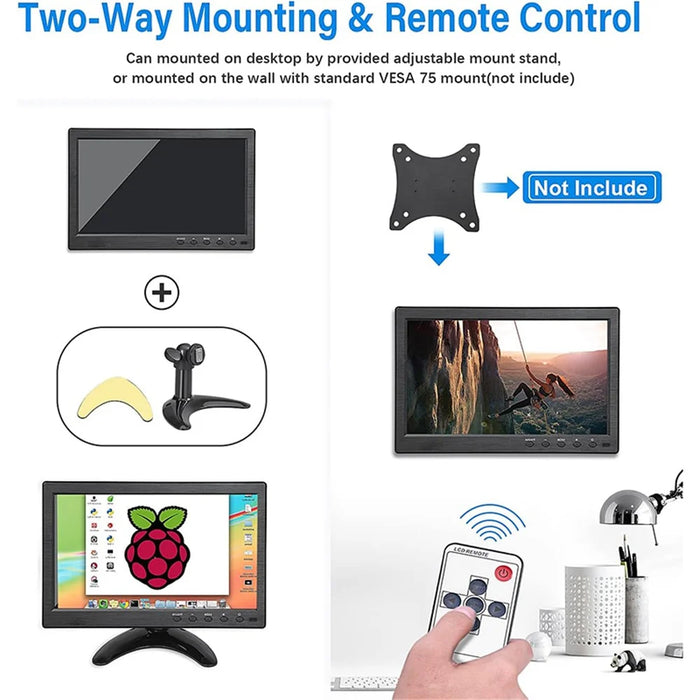 RX-101A 10.1-inch Security Monitor Portable Display with Remote Control - EU Plug - 4