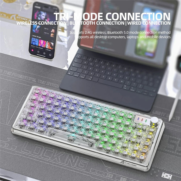ATTACK SHARK K75 RGB Wireless Hot-Swappable Mechanical Keyboard Three Mode Bluetooth-compatible Transparent Keyboard - White - 4