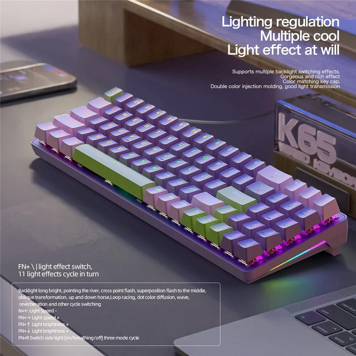 ZIYOULANG K65 78 Keys Hot Swappable Mechanical Keyboard RGB Light USB Wired Keyboard - Blue+Blue Switch - 4