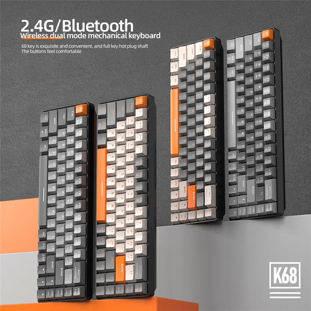 ZIYOULANG K68 Wireless Mechanical Keyboard 2.4G / Bluetooth-compatible Dual Mode 68-Key Keyboard - Business Grey+Blue Switch - 2