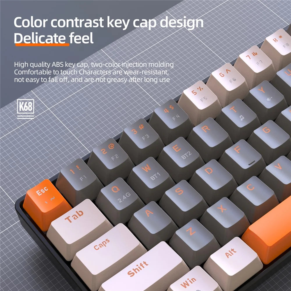 ZIYOULANG K68 Wireless Mechanical Keyboard 2.4G / Bluetooth-compatible Dual Mode 68-Key Keyboard - Business Grey+Blue Switch - 5