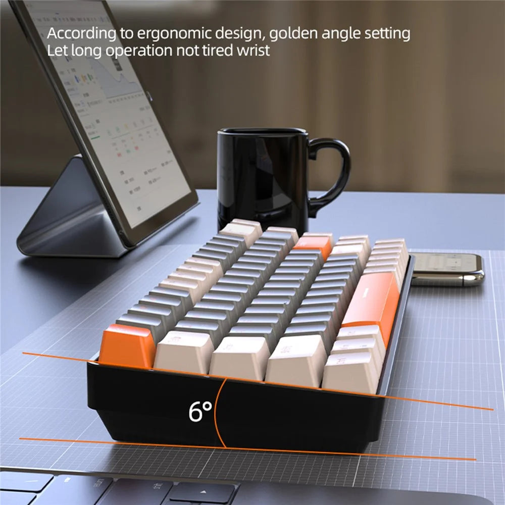 ZIYOULANG K68 Wireless Mechanical Keyboard 2.4G / Bluetooth-compatible Dual Mode 68-Key Keyboard - Business Grey+Blue Switch - 6