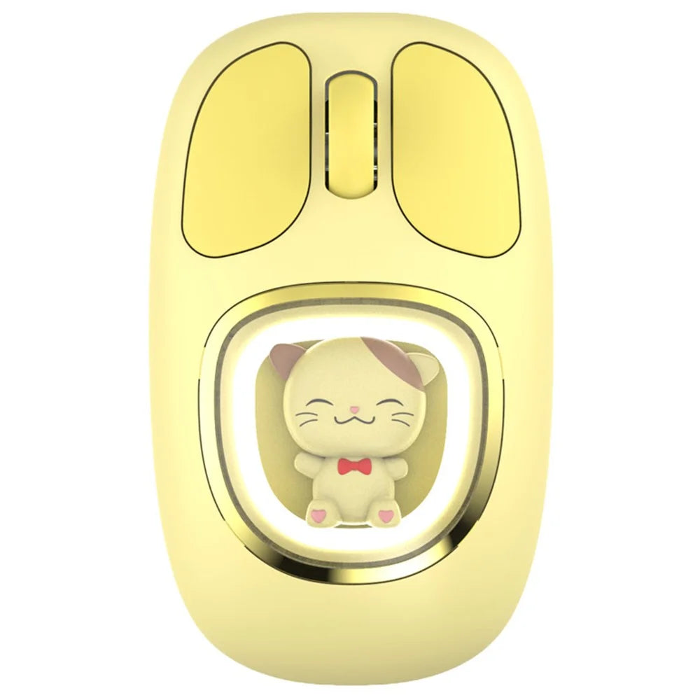 Y-FRUITFUL M94 2.4G+Bluetooth-compatible 3.0+Bluetooth-compatible 5.0 Tri-Mode Mouse Cartoon Doll Wireless Mice - Yellow Cat - 1