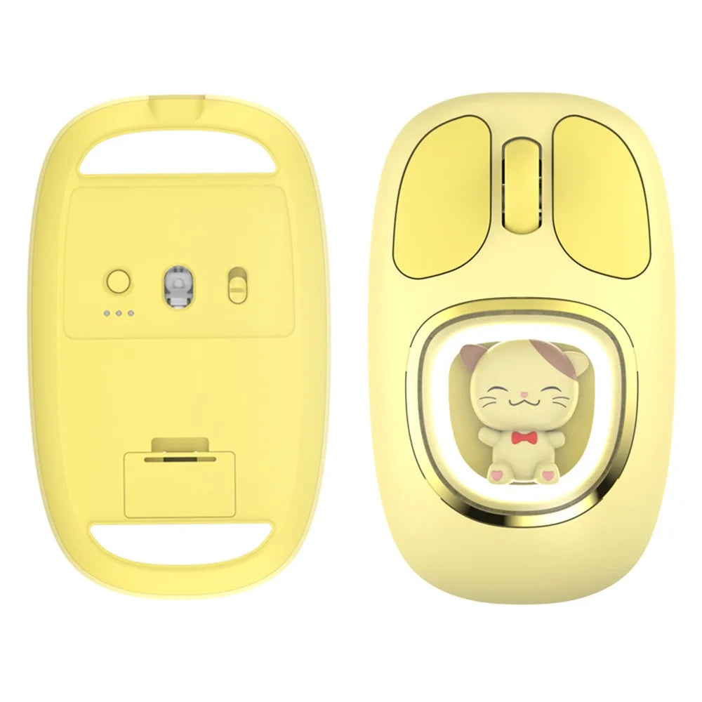 Y-FRUITFUL M94 2.4G+Bluetooth-compatible 3.0+Bluetooth-compatible 5.0 Tri-Mode Mouse Cartoon Doll Wireless Mice - Yellow Cat - 2